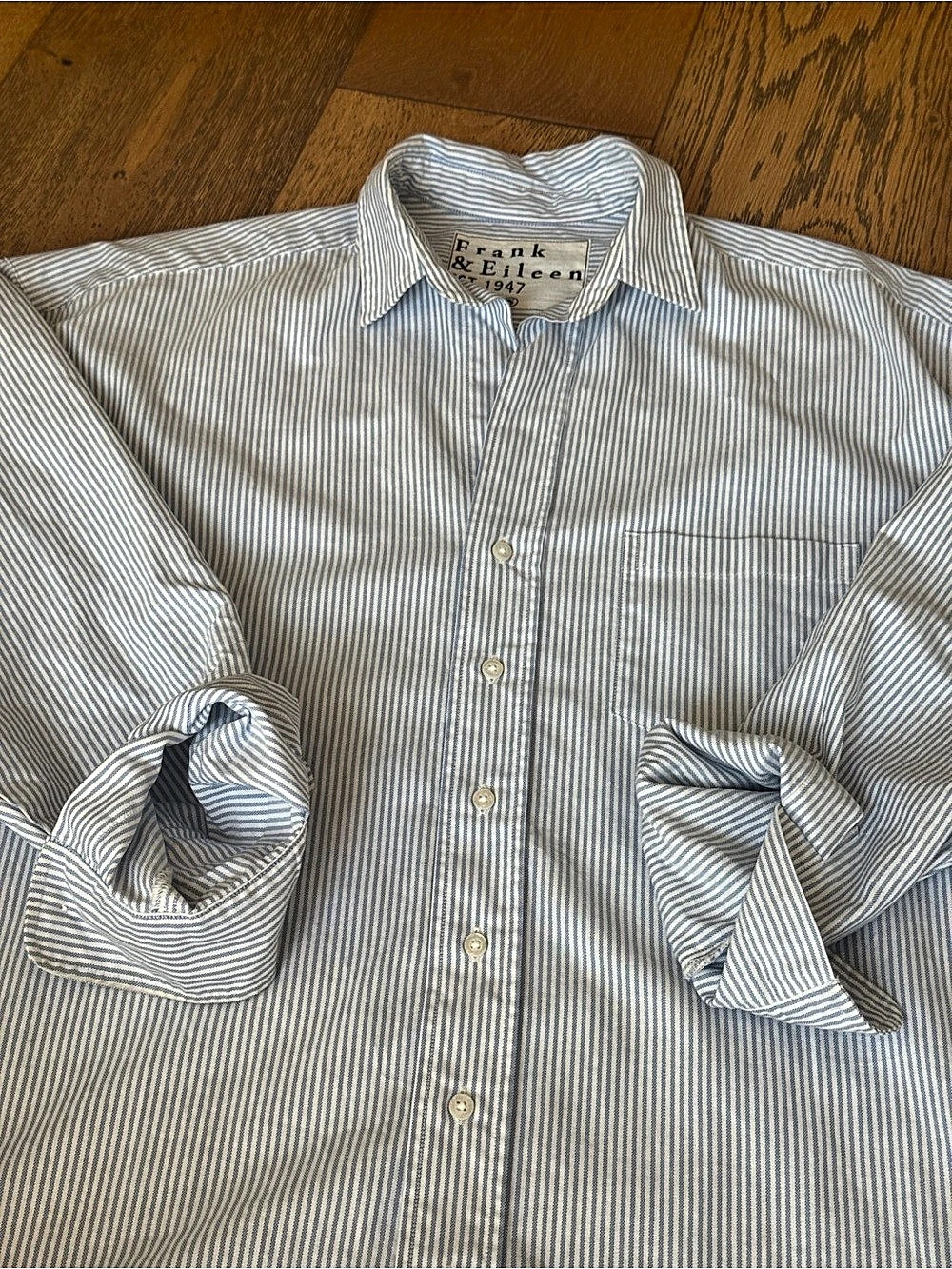 Frank & Eileen Shirley Oversized Button-Up Shirt Blue & White Small